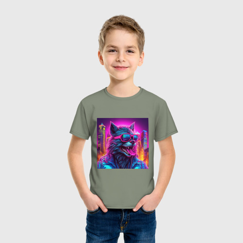 Детская футболка хлопок Оборотень в куртке и очках, цвет авокадо - фото 3