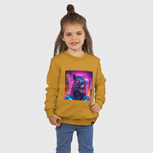 Детский свитшот хлопок Оборотень в куртке и очках, цвет горчичный - фото 3