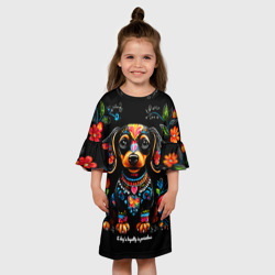 Детское платье 3D Такса  с цветами и узорами - фото 2