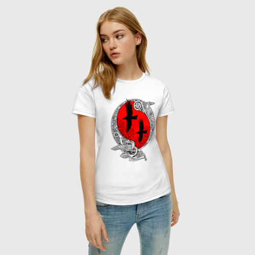 Женская футболка хлопок Вороны Одина - кельтский узор, цвет белый - фото 3