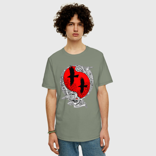 Мужская футболка хлопок Oversize Вороны Одина - кельтский узор, цвет авокадо - фото 3