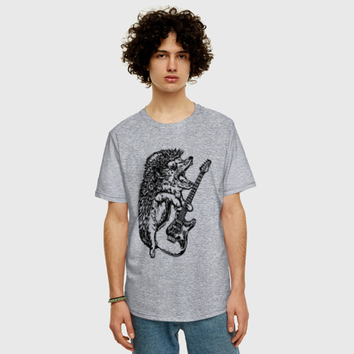 Мужская футболка хлопок Oversize с принтом Ёжик рокер, фото на моделе #1
