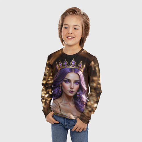 Детский лонгслив 3D Девушка с фиолетовыми волосами в короне , цвет 3D печать - фото 3