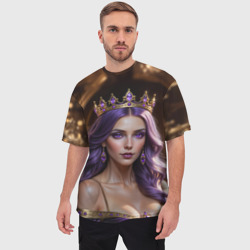 Мужская футболка oversize 3D Девушка с фиолетовыми волосами в короне  - фото 2