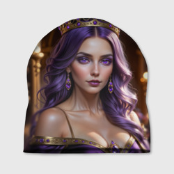 Шапка 3D Девушка с фиолетовыми волосами в короне 