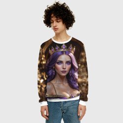 Мужской свитшот 3D Девушка с фиолетовыми волосами в короне  - фото 2