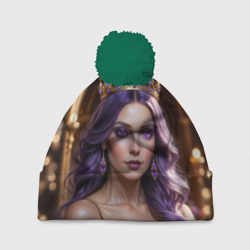 Шапка 3D c помпоном Девушка с фиолетовыми волосами в короне 