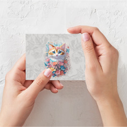 Поздравительная открытка Кот с цветами в бежевых тонах - фото 2