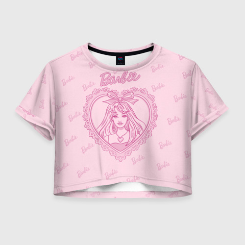 Женская футболка Crop-top 3D Ретро барби в рамке в форма сердца, цвет 3D печать