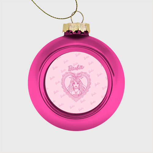 Стеклянный ёлочный шар Ретро барби в рамке в форма сердца, цвет розовый