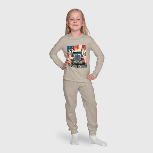Детская пижама с лонгсливом хлопок Американский грузовик, цвет миндальный - фото 7
