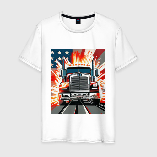 Мужская футболка из хлопка с принтом Американский грузовик, вид спереди №1