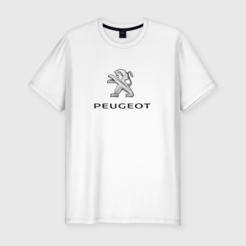 Мужская приталенная футболка из хлопка с принтом Peugeot sport auto, вид спереди №1