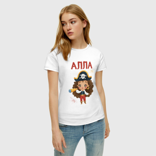 Женская футболка хлопок Алла девочка пиратка, цвет белый - фото 3