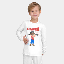 Пижама с принтом Андрей юный моряк для ребенка, вид на модели спереди №2. Цвет основы: белый