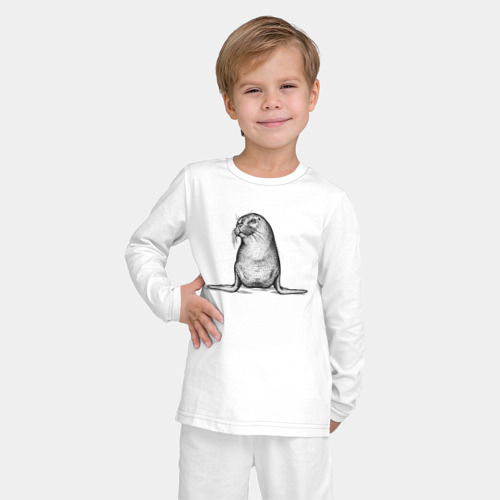 Детская пижама с лонгсливом хлопок с принтом Морской котик спереди, фото на моделе #1