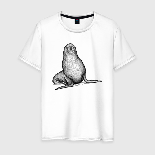 Мужская футболка из хлопка с принтом Морской котик недоволен, вид спереди №1
