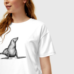 Женская футболка хлопок Oversize Морской котик гордый - фото 2