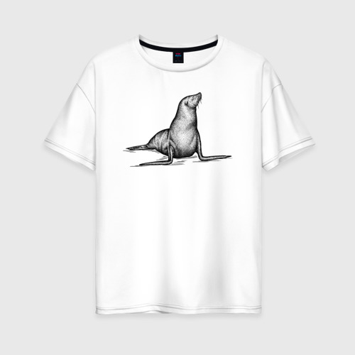 Женская футболка хлопок Oversize с принтом Морской котик гордый, вид спереди #2