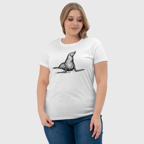 Женская футболка хлопок с принтом Морской котик гордый, фото #4