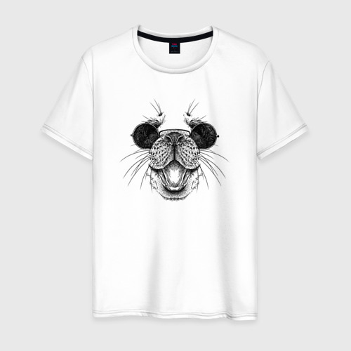Мужская футболка из хлопка с принтом Морда морского котика в очках, вид спереди №1