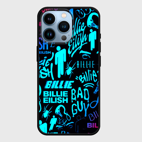 Чехол для iPhone 14 Pro с принтом Billie Eilish neon pattern, вид спереди #2