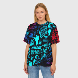 Женская футболка oversize 3D Billie Eilish neon pattern - фото 2