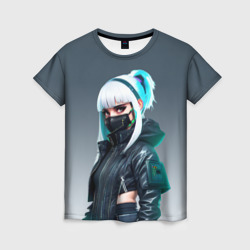 Женская футболка 3D Крутая чувиха  в маске - киберпанк