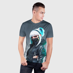 Мужская футболка 3D Slim Крутая чувиха  в маске - киберпанк - фото 2