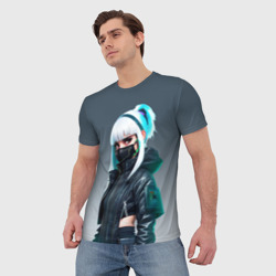 Мужская футболка 3D Крутая чувиха  в маске - киберпанк - фото 2