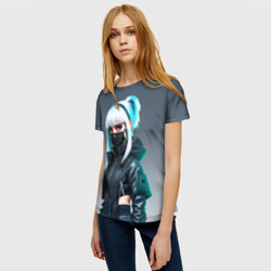 Женская футболка 3D Крутая чувиха  в маске - киберпанк - фото 2