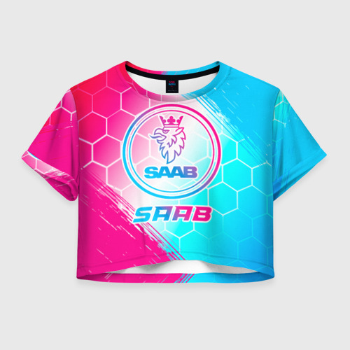 Женская футболка Crop-top 3D Saab neon gradient style, цвет 3D печать