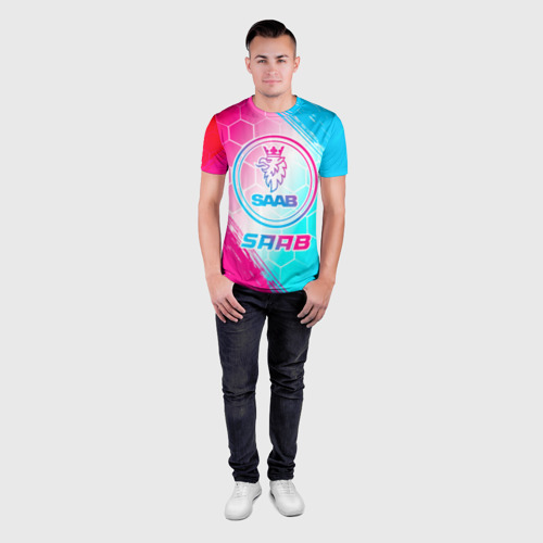 Мужская футболка 3D Slim Saab neon gradient style, цвет 3D печать - фото 4