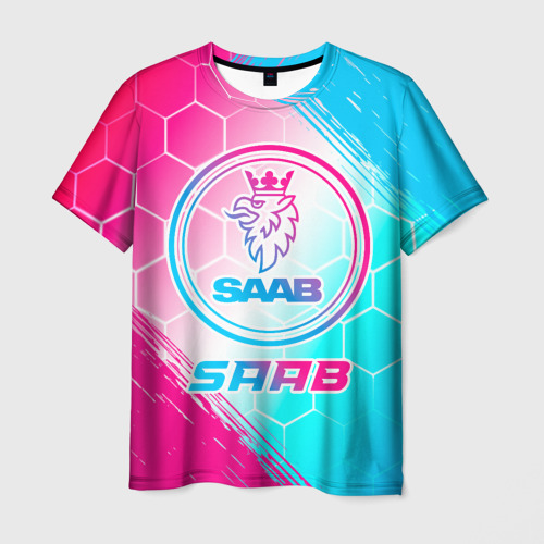Мужская футболка 3D Saab neon gradient style, цвет 3D печать