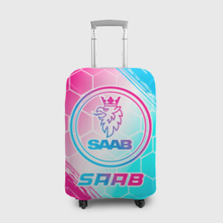 Чехол для чемодана 3D Saab neon gradient style