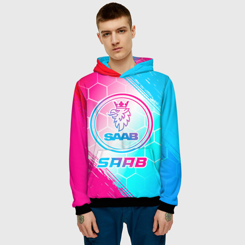 Мужская толстовка 3D Saab neon gradient style, цвет черный - фото 3