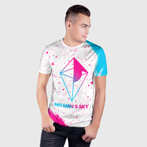 Мужская футболка 3D Slim No Man's Sky neon gradient style, цвет 3D печать - фото 3