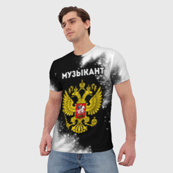 Мужская футболка 3D Музыкант из России и герб РФ - фото 2