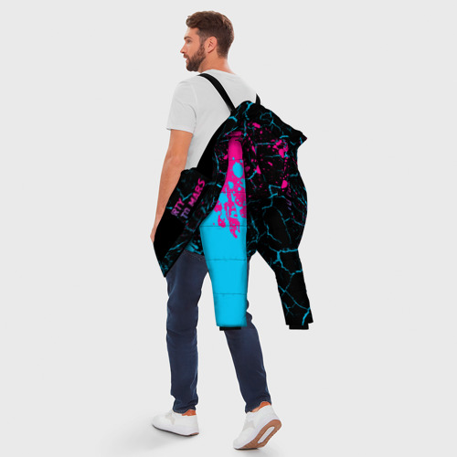 Мужская зимняя куртка 3D с принтом Thirty Seconds to Mars - neon gradient: по-вертикали, вид сзади #2