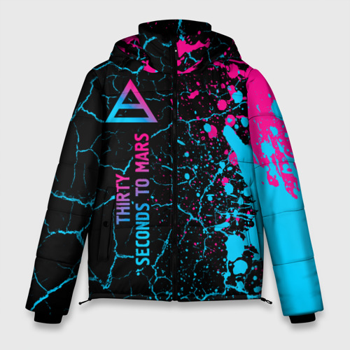 Мужская зимняя куртка 3D с принтом Thirty Seconds to Mars - neon gradient: по-вертикали, вид спереди #2