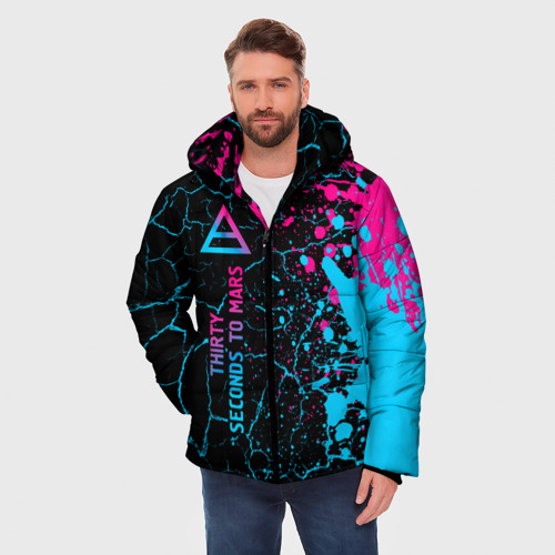 Мужская зимняя куртка 3D с принтом Thirty Seconds to Mars - neon gradient: по-вертикали, фото на моделе #1