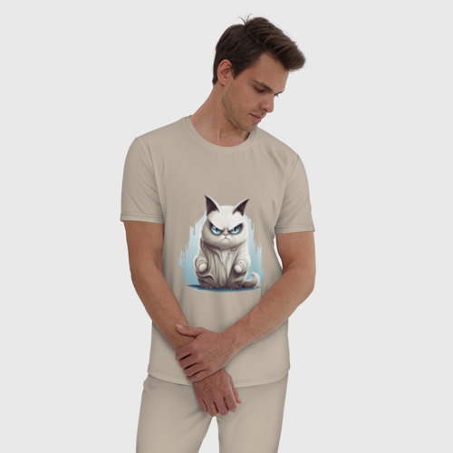 Мужская пижама хлопок с принтом Угрюмый кот призрак, фото на моделе #1