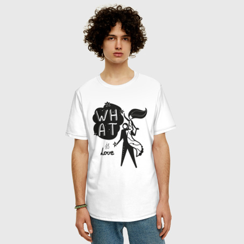 Мужская футболка хлопок Oversize с принтом Что такое любовь надпись, фото на моделе #1