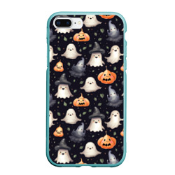 Чехол для iPhone 7Plus/8 Plus матовый Милые привидения и хэллуинские тыквы - паттерн