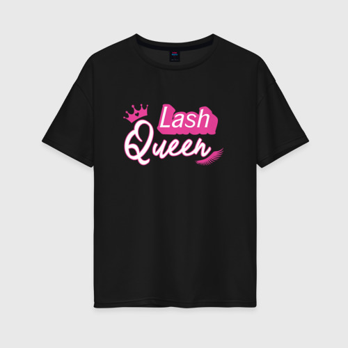 Женская футболка хлопок Oversize Lash queen - Barbie style , цвет черный