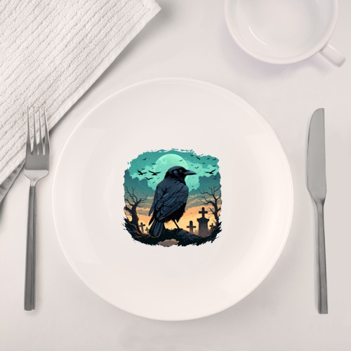 Набор: тарелка + кружка Черный ворон на кладбище - фото 4