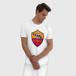 Пижама с принтом Roma sport fc для мужчины, вид на модели спереди №2. Цвет основы: белый