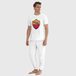 Пижама с принтом Roma sport fc для мужчины, вид на модели спереди №3. Цвет основы: белый