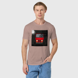 Мужская футболка хлопок Красный джип в ночном пейзаже спортивная машина - фото 2