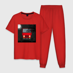 Мужская пижама хлопок Красный джип в ночном пейзаже спортивная машина